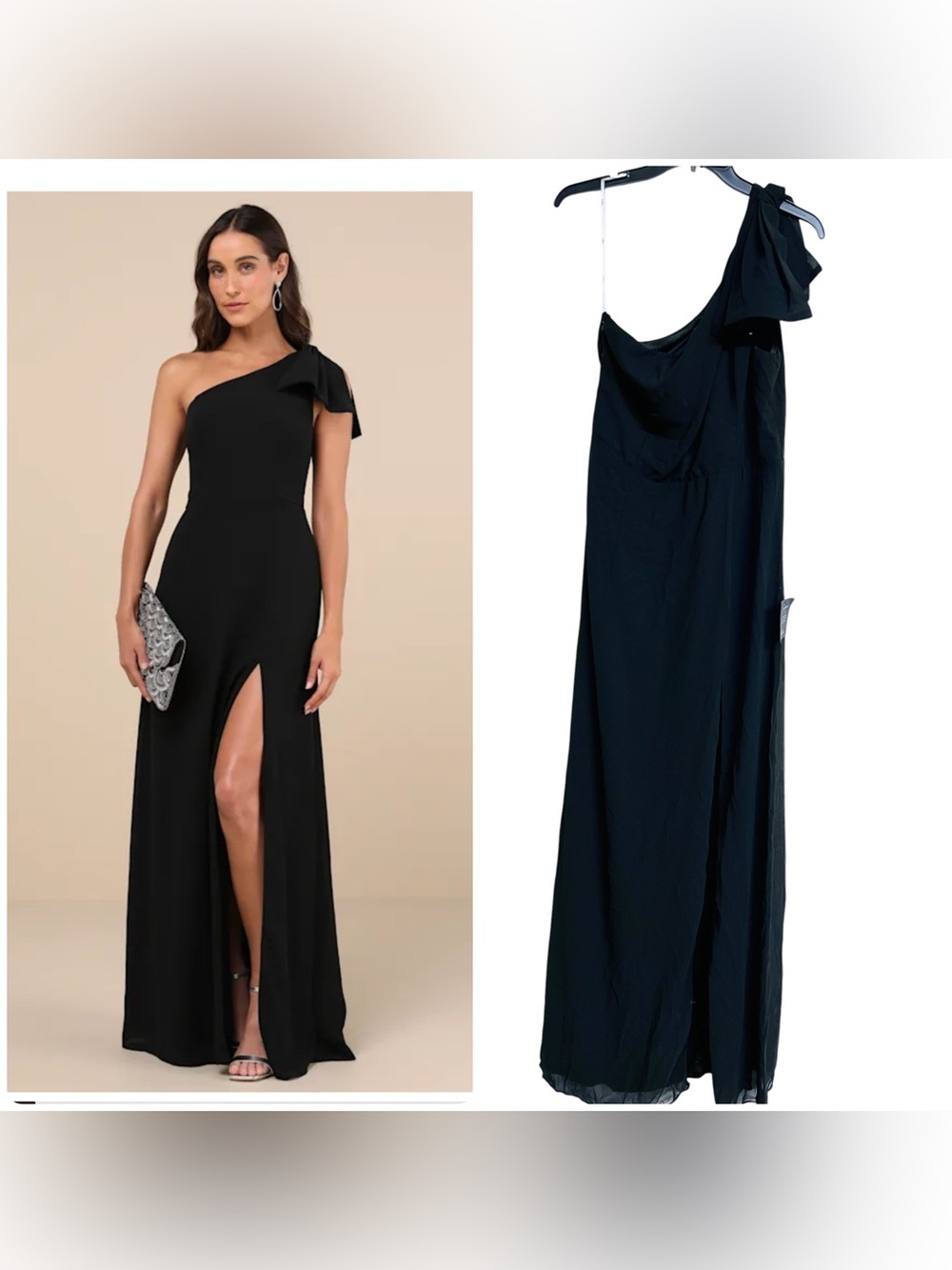 New Lulus Simply Brilliant Black One-Shoulder Bow Evening Gown Maxi Dress